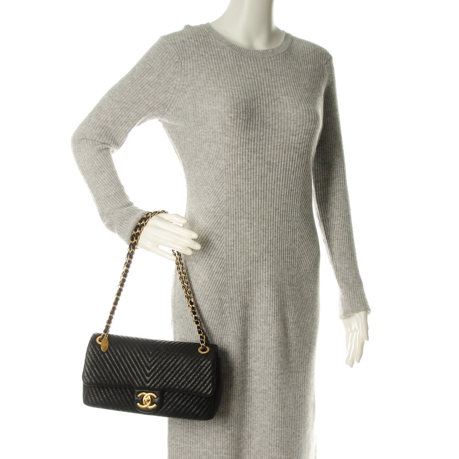 Chanel Wrinkled Lambskin Chevron Quilted Medium Flap Black 2 of 7