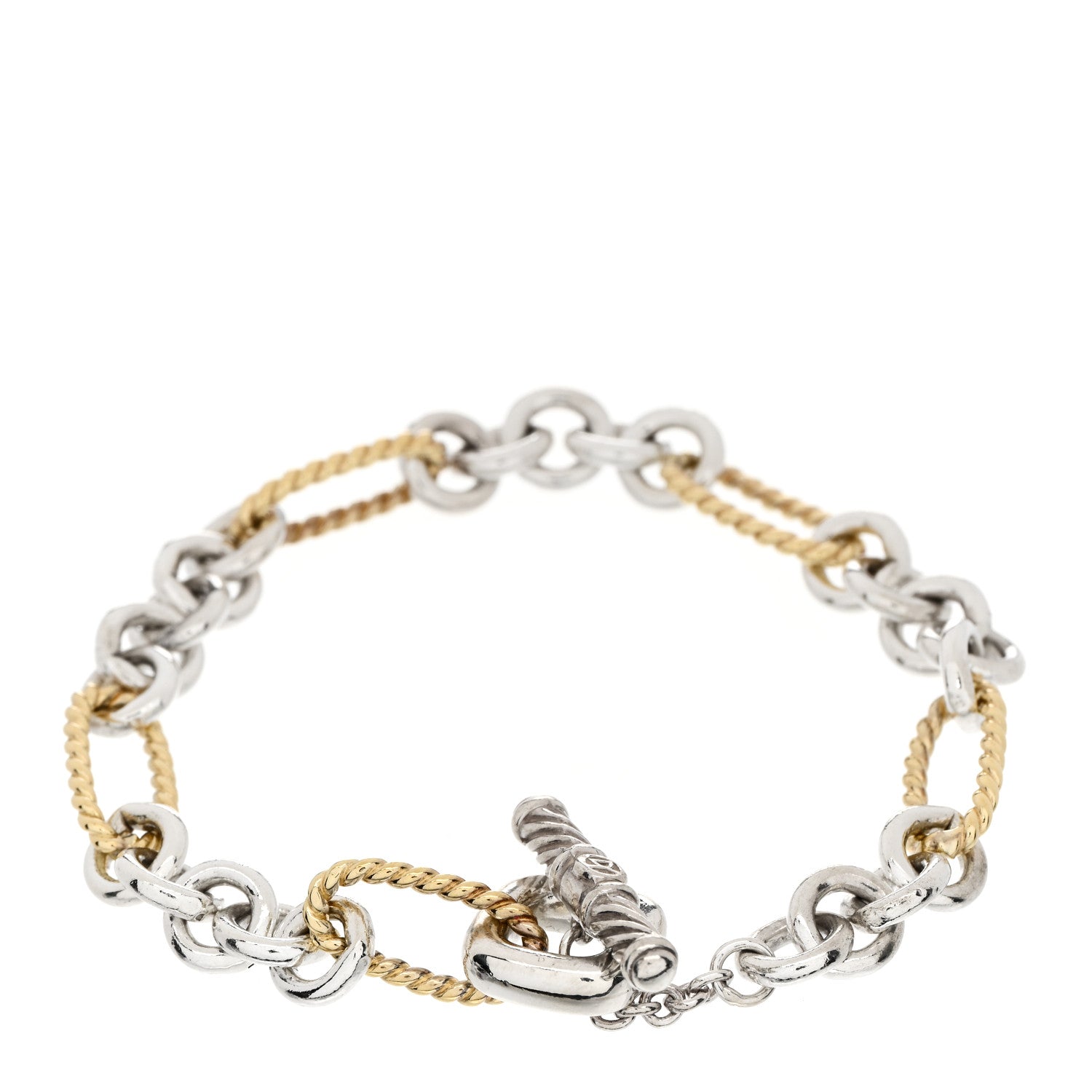 David Yurman 18K Yellow Gold Sterling Silver Figaro Link Bracelet 2 of 3