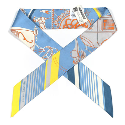 Hermes Silk Ex-Libris Sticker Twilly Bleu Moyen Jaune Vif 1 of 4