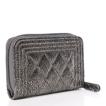 Chanel Cracked Metallic Calfskin Quilted Boy Zip Around Coin Purse Wallet Dark Silver 3 of 10