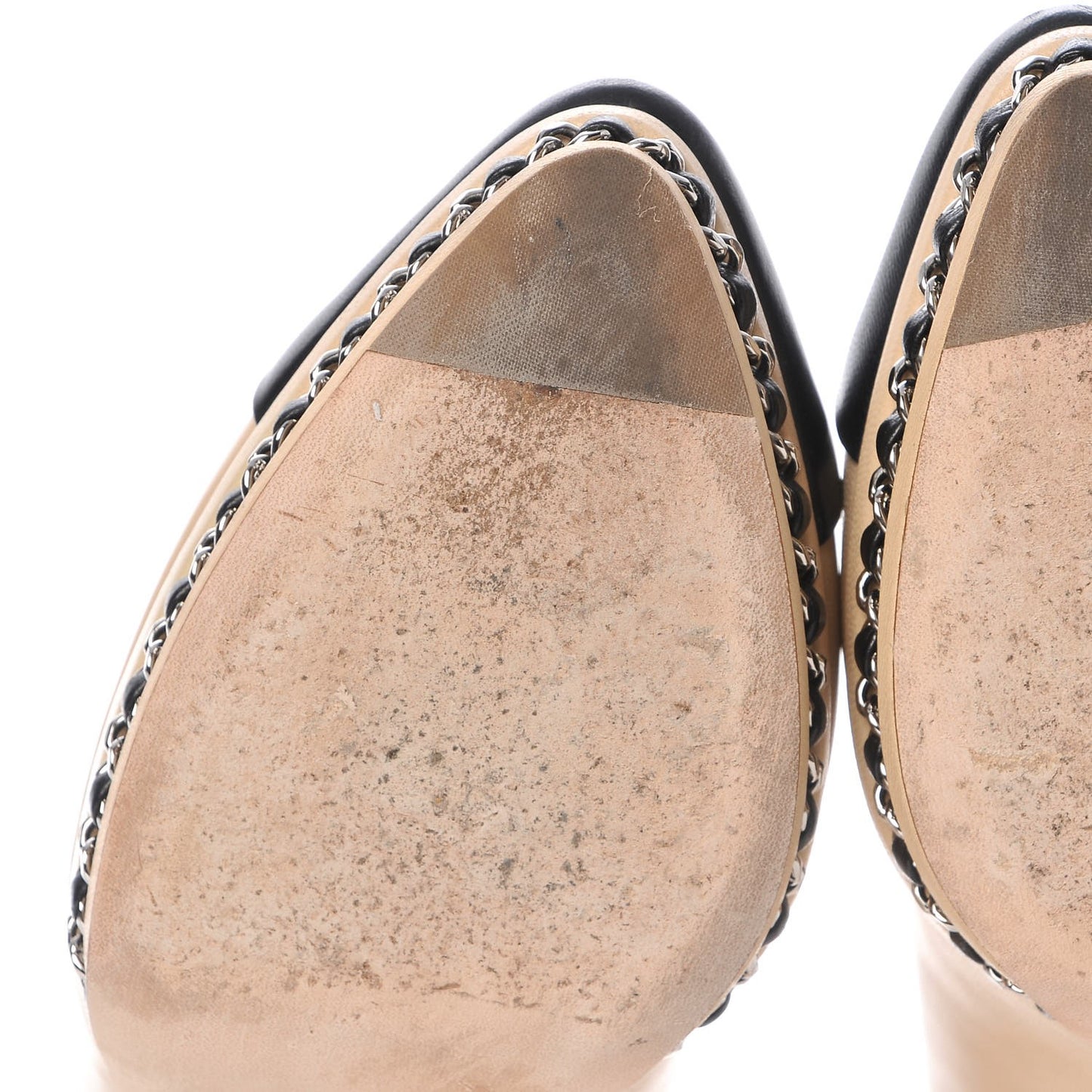 Calfskin CC Cap Toe Platform Chain Pumps 37 Beige Black