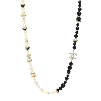 Chanel Pearl Beaded Crystal CC Long Necklace Gold Black White 1 of 4
