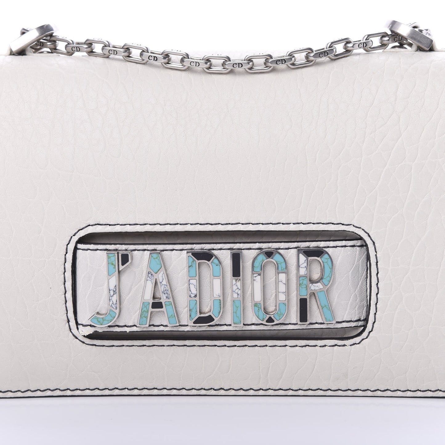 Canyon Grained Lambskin J'Adior Chain Flap Bag Off White