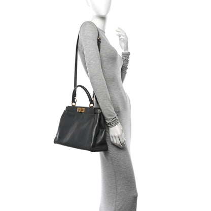 Fendi Vitello Morgan Shiny Nappa Medium Peekaboo Iconic Satchel Piombo Lime 2 of 11
