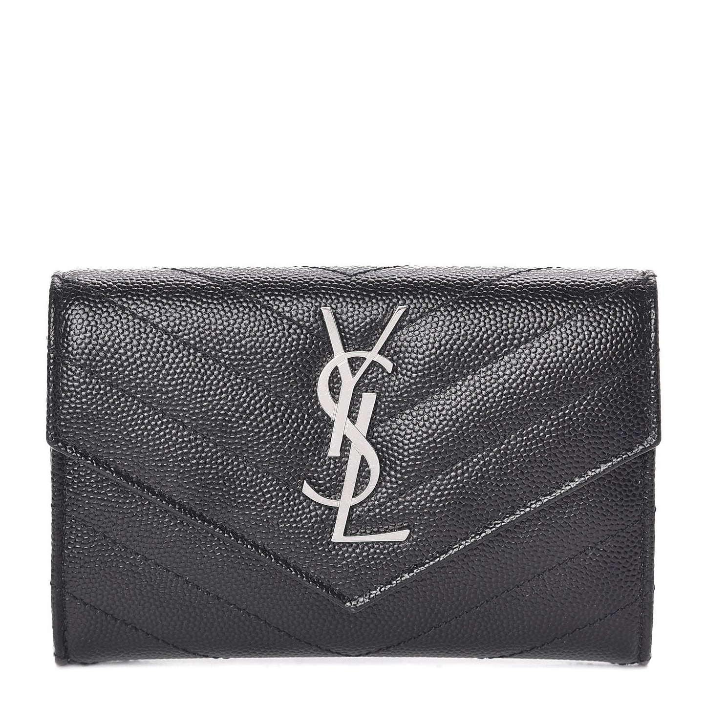 Grain De Poudre Matelasse Chevron Small Monogram Envelope Wallet Black
