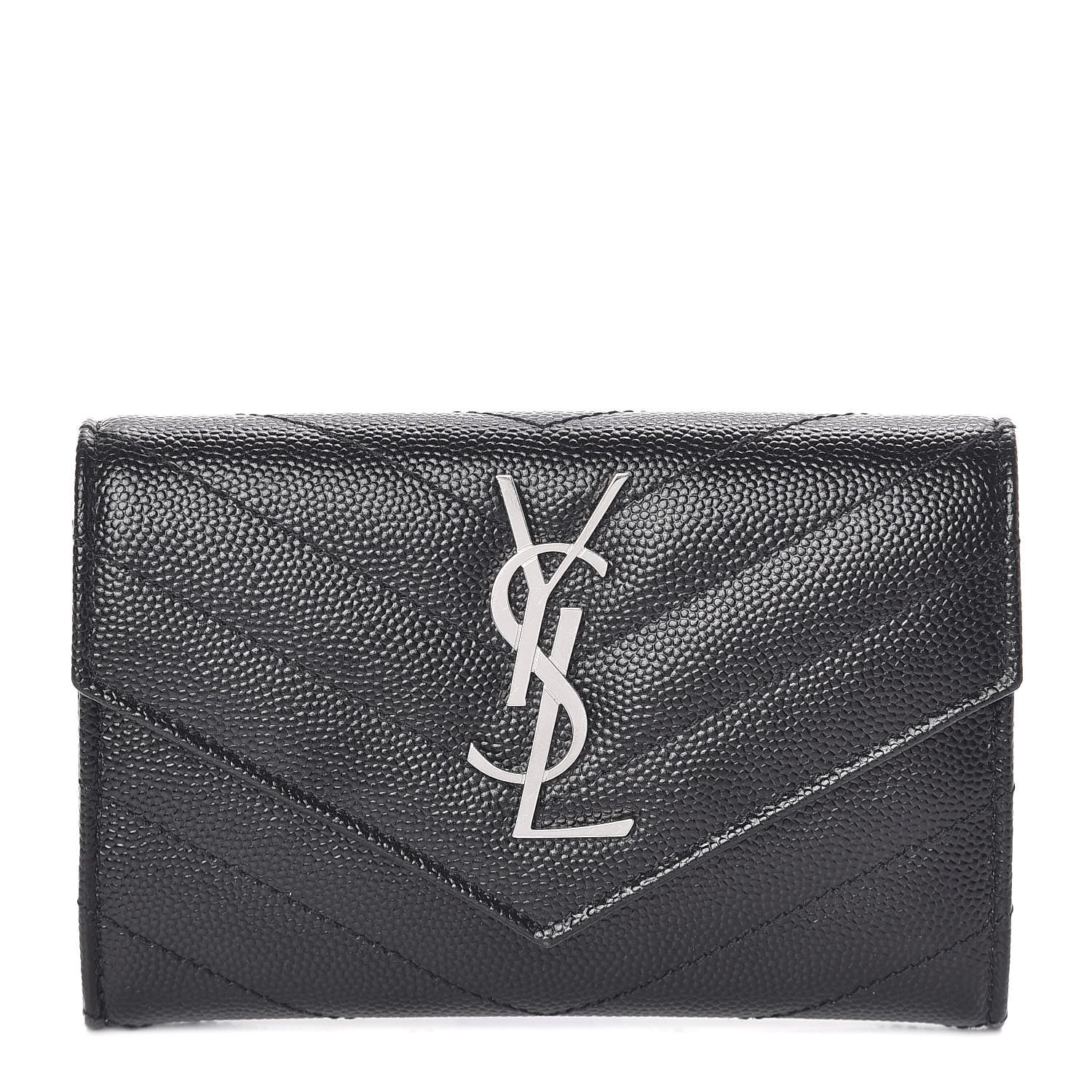 Saint Laurent Grain De Poudre Matelasse Chevron Small Monogram Envelope Wallet Black 1 of 8