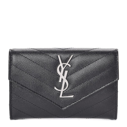 Saint Laurent Grain De Poudre Matelasse Chevron Small Monogram Envelope Wallet Black 1 of 8