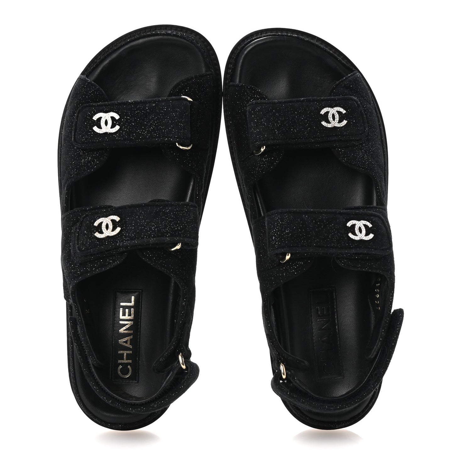 Suede Calfskin Glitter Crystal Velcro Dad Sandals 40 Black