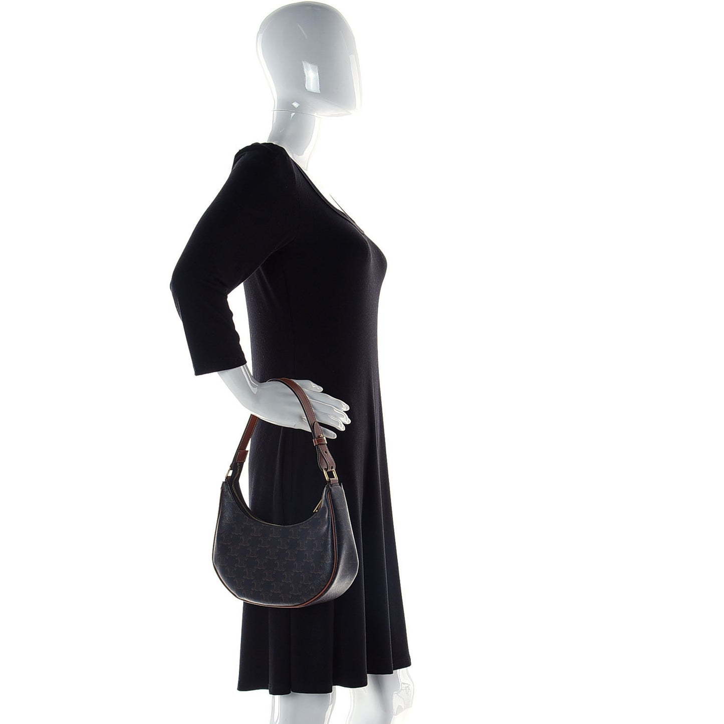 Triomphe Canvas Calfskin Ava Shoulder Bag Tan