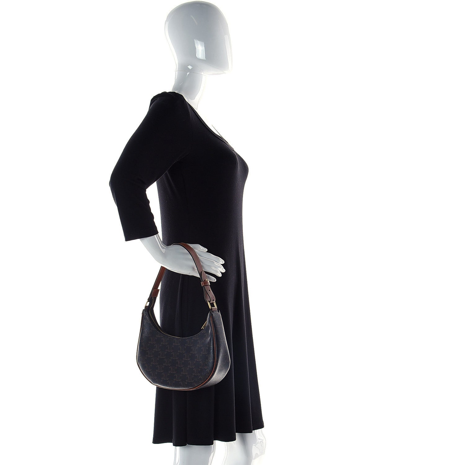 Celine Triomphe Canvas Calfskin Ava Shoulder Bag Tan 2 of 11