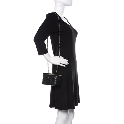 Chanel Lambskin Camellia Embossed Small Vanity Case With Chain Black 2 of 11