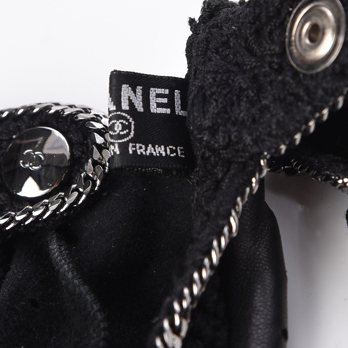 Lambskin Crochet Chain CC Fingerless Gloves 7 Black