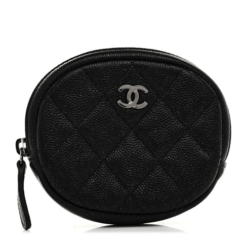 Iridescent Caviar Quilted Zip Around Classic Coin Purse Black