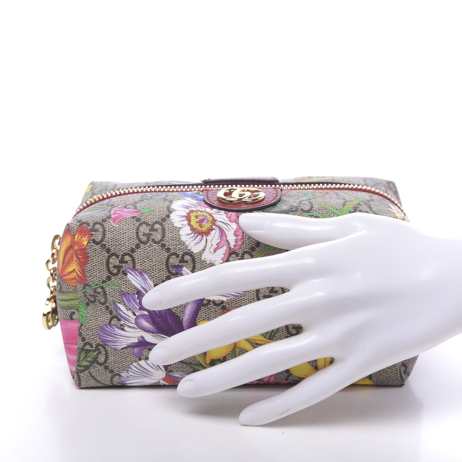 Gucci Soft GG Supreme Monogram Flora Calfskin Medium Ophidia Cosmetic Case Beige Ebony Multicolor Rosso 2 of 9