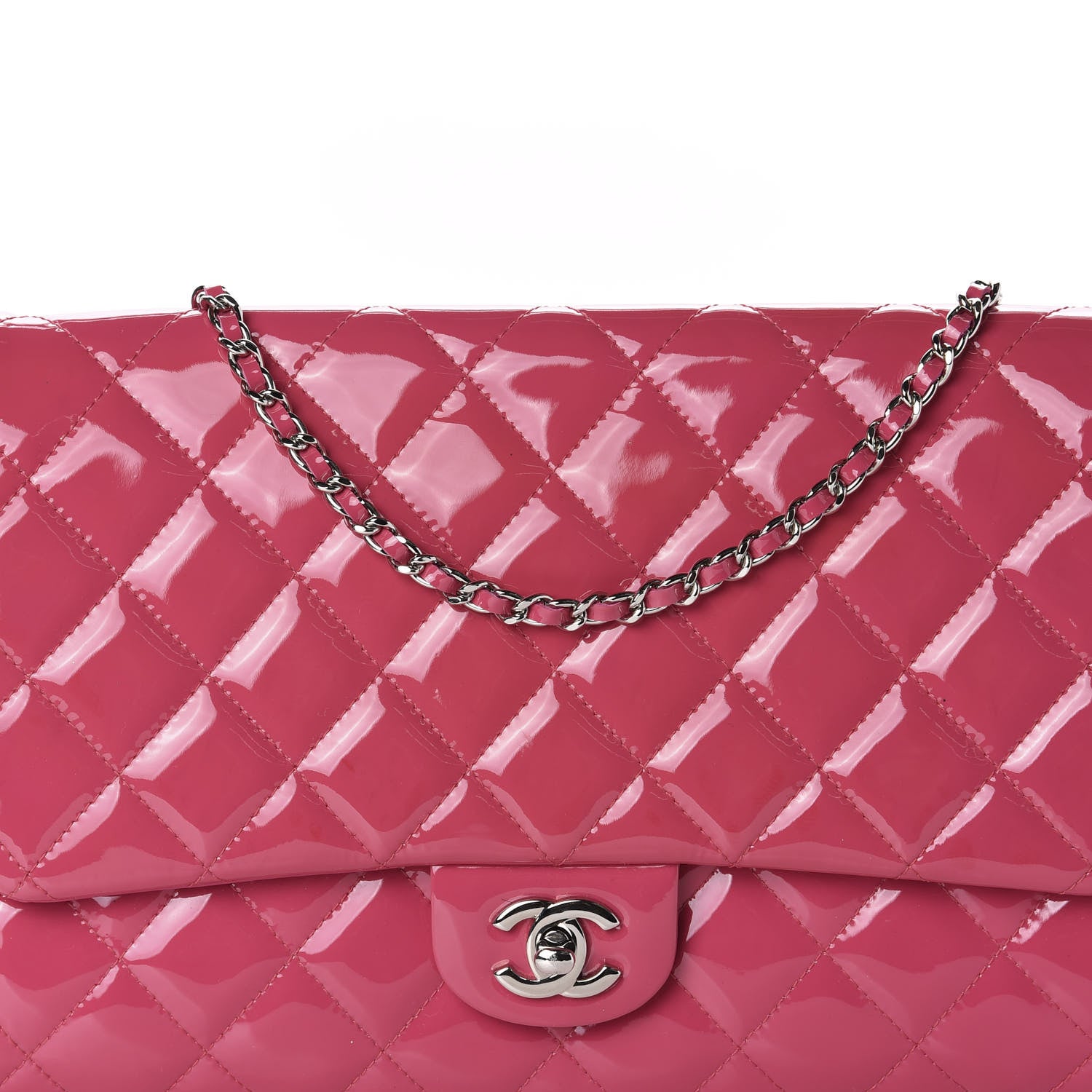 Chanel Patent Quilted Clutch With Chain Flap Fuchsia 10 of 10