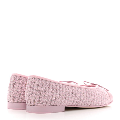 Chanel Tweed Lambskin Cap Toe Ballerina Flats 38.5 Pink 4 of 9