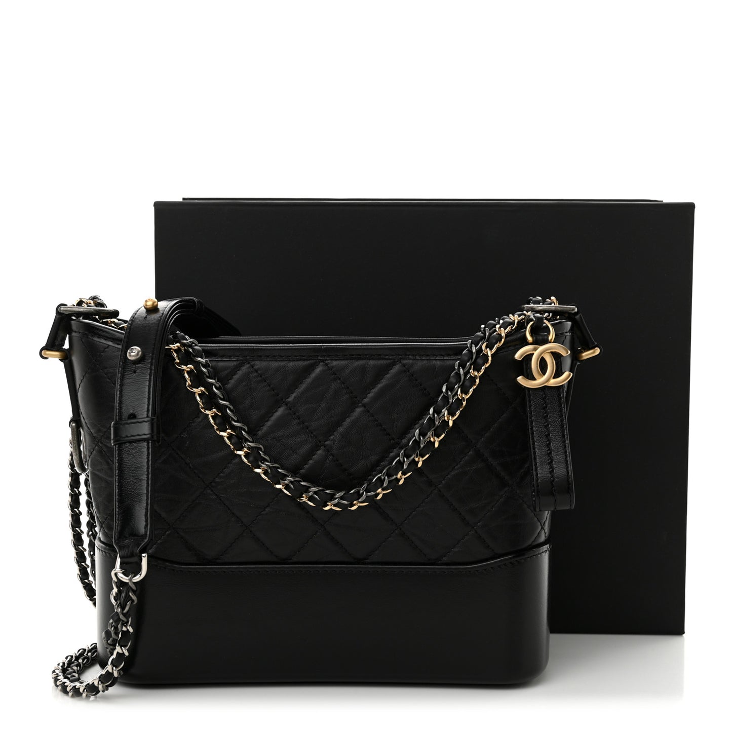 Aged Calfskin Quilted New Medium Gabrielle Hobo Black