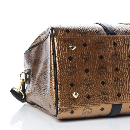 MCM Metallic Visetos Medium Traveler Weekender Bag Gold 8 of 9