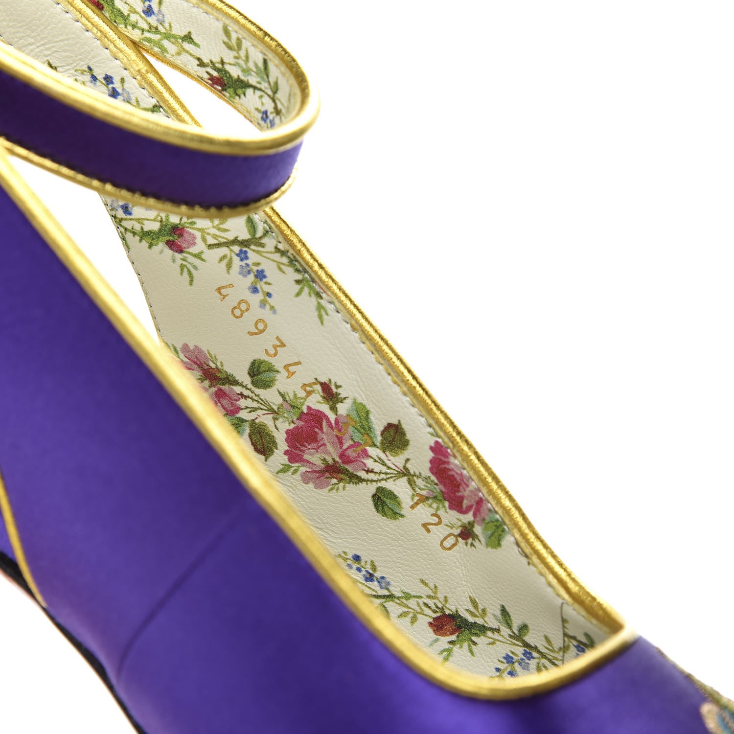 Gucci Satin Embroidered Dragon Caspar Pumps 37 Purple Oro Vecchio Black 9 of 12