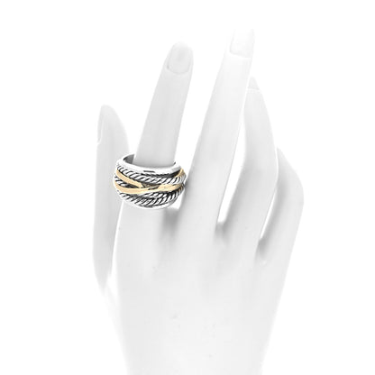 David Yurman Sterling Silver 14K Yellow Gold Wide Crossover Ring 60 9 2 of 4