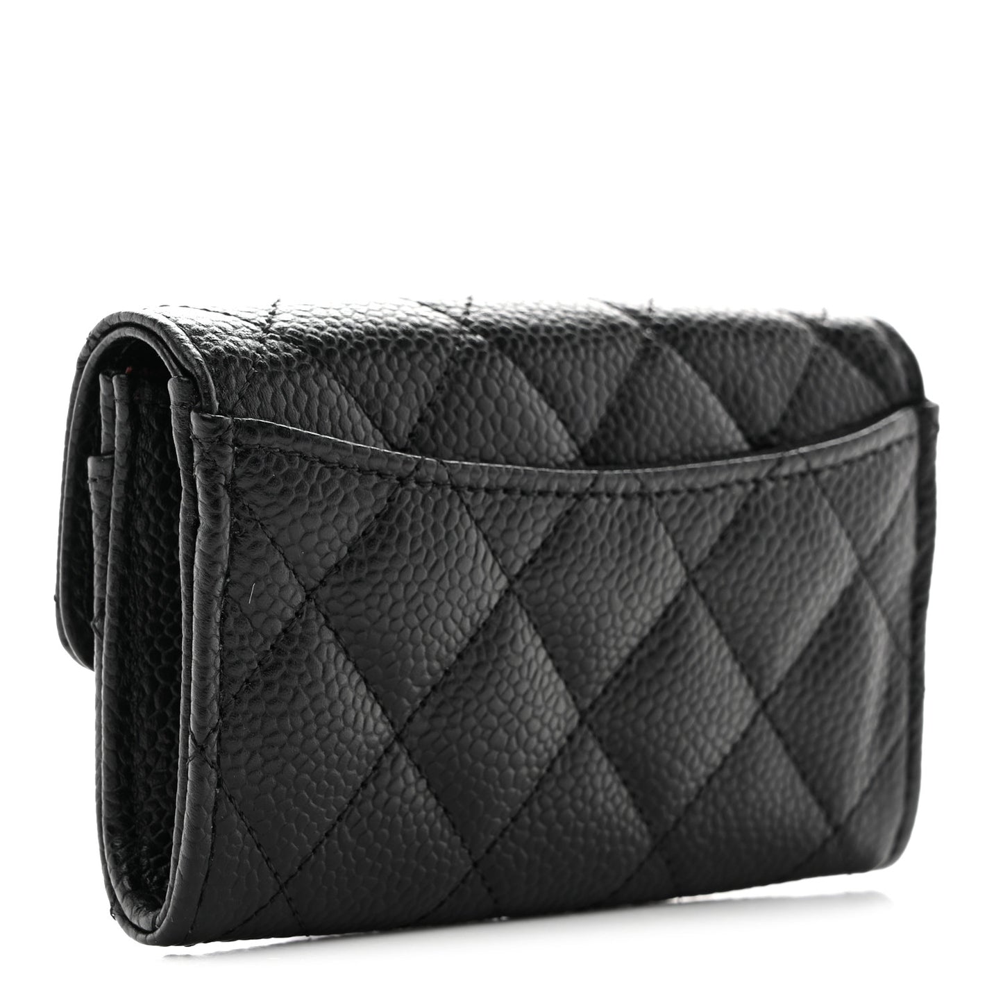 Caviar Quilted Flap Card Holder Wallet Black