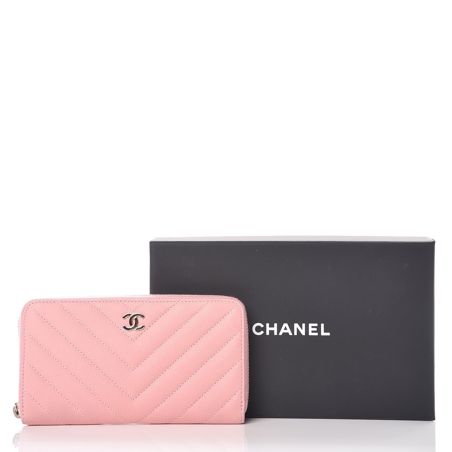 Chanel Caviar Chevron Quilted Medium Zip Around Wallet Pink 11 of 11