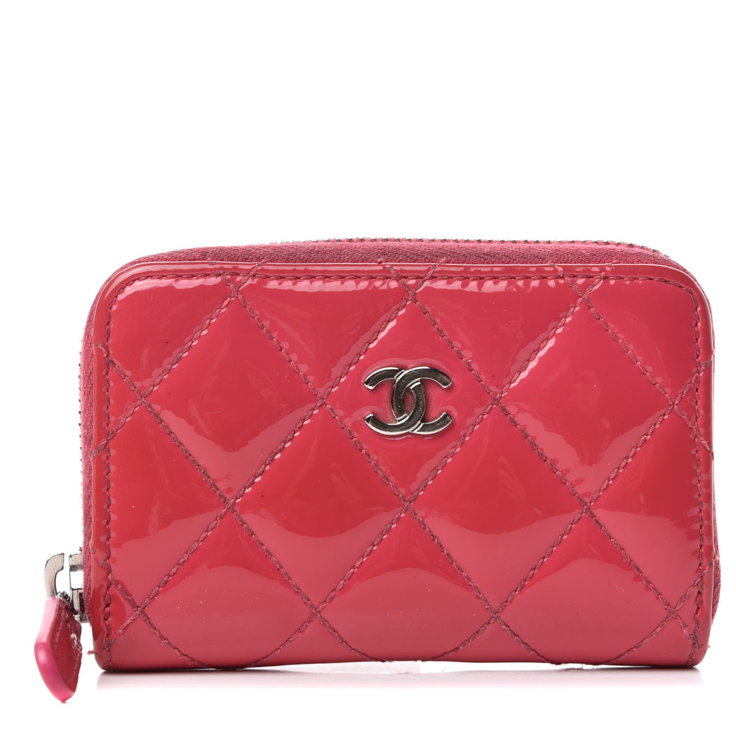 Chanel Patent Calfskin Quilted Zip Coin Purse Dark Pink 1 of 9