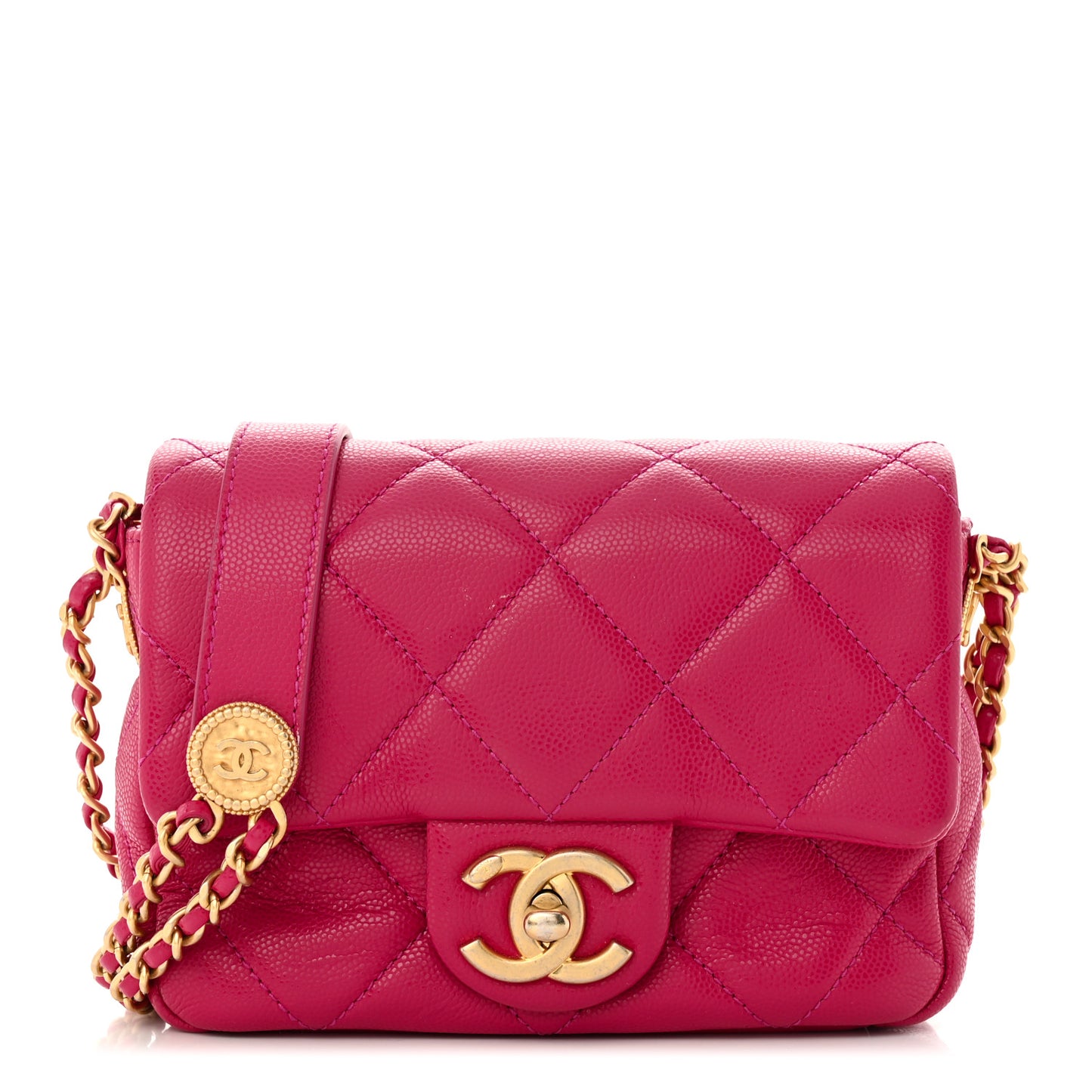 Caviar Quilted Mini Twist Your Buttons Flap Fuchsia