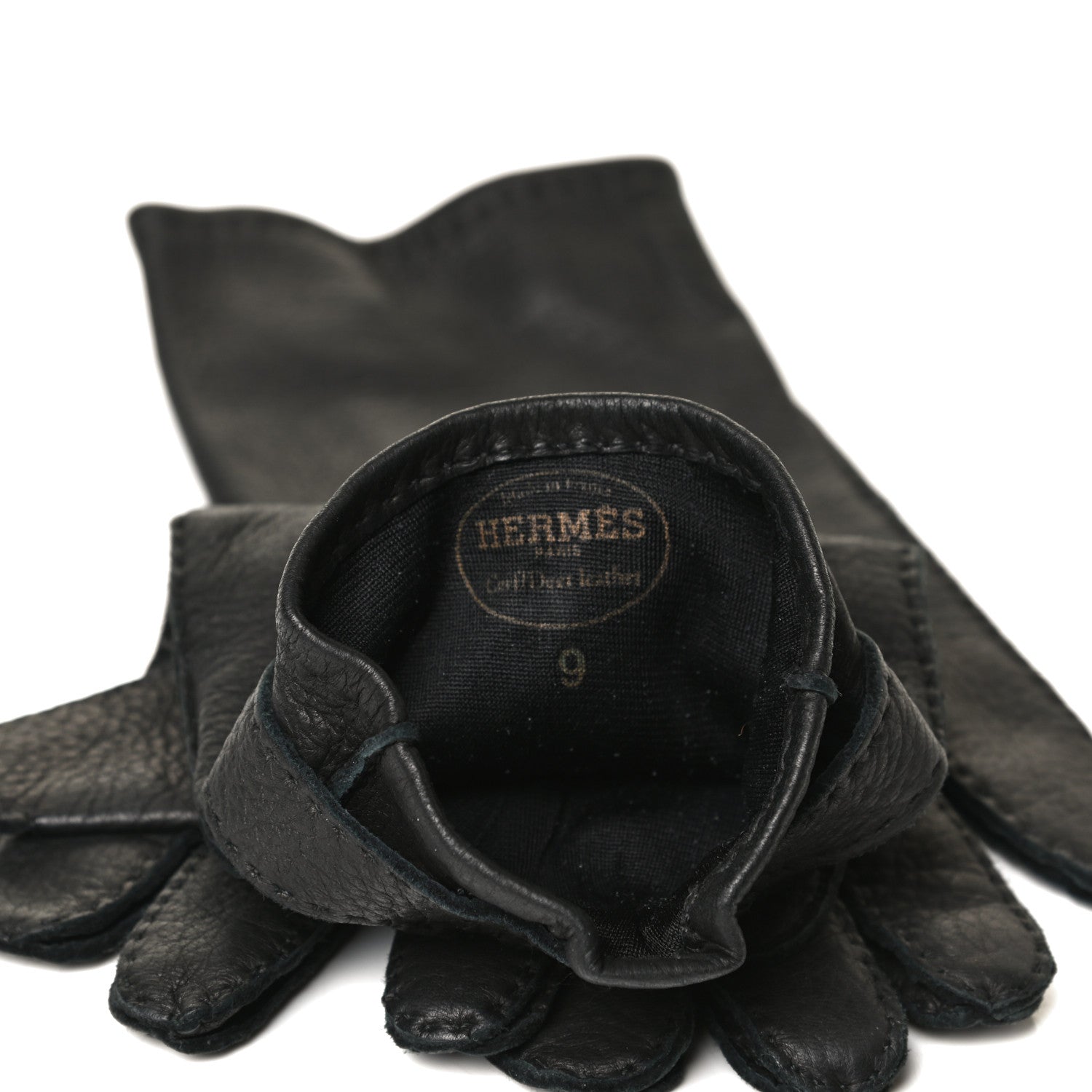 Hermes Calfskin Gloves 9 Black 3 of 4