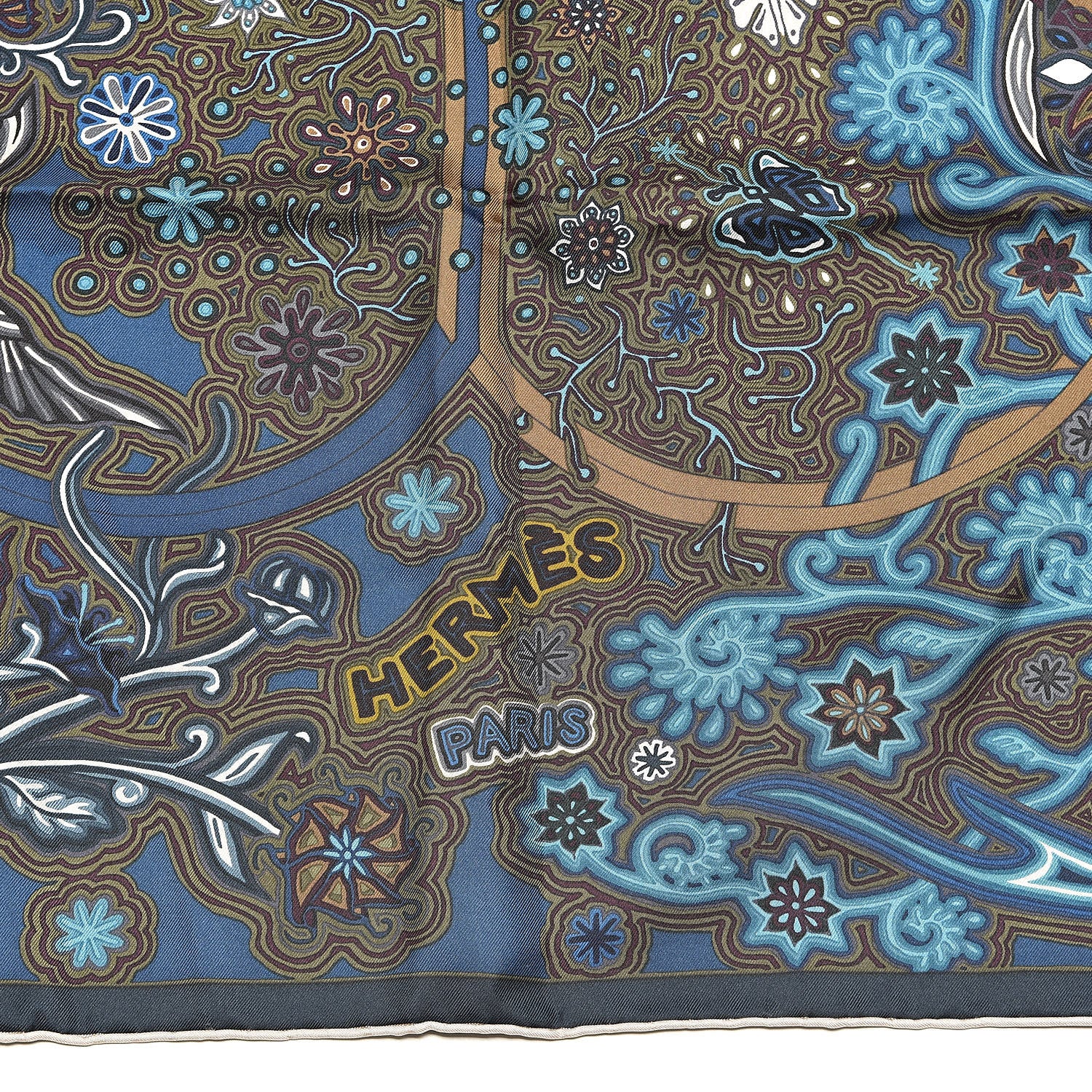 Hermes Silk L'Arbre Du Vent Scarf 90 Ardoise Creme Kaki Clair 3 of 5
