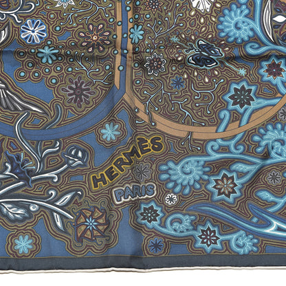 Hermes Silk L'Arbre Du Vent Scarf 90 Ardoise Creme Kaki Clair 3 of 5