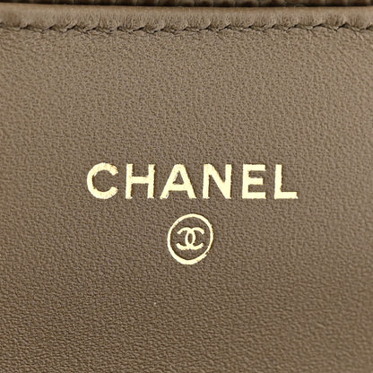 Chanel Calfskin Lizard Embossed Top Handle Long Clutch With Chain Dark Khaki 6 of 11