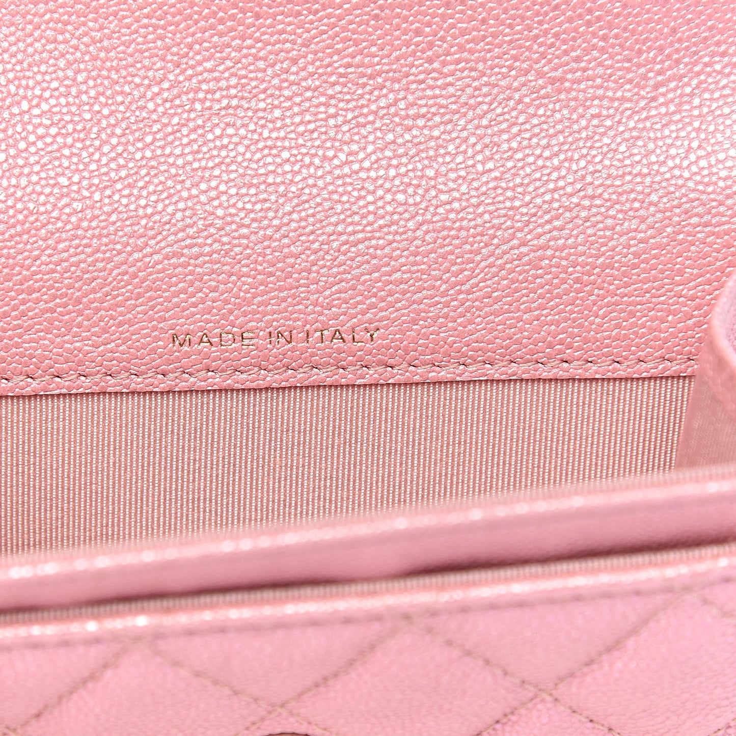 Iridescent Caviar Quilted Flap Card Holder Rose Pink