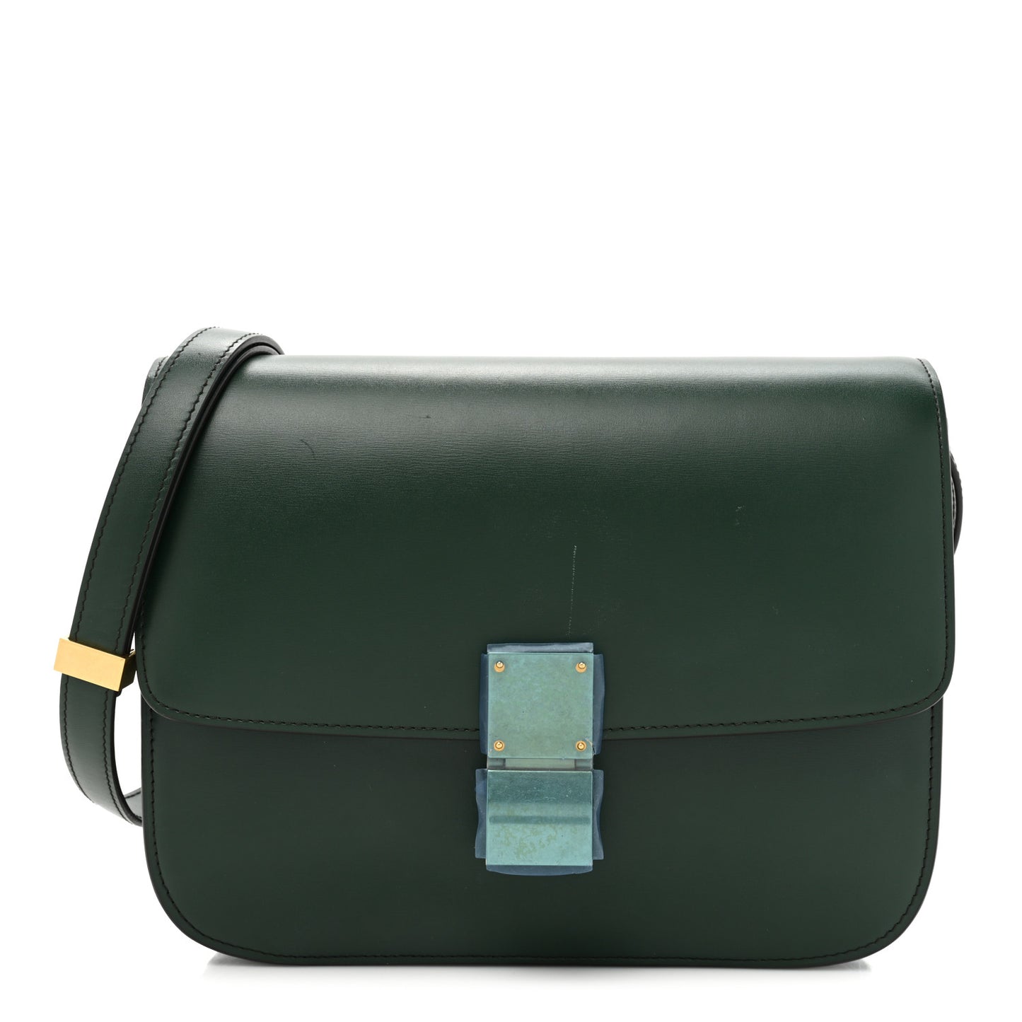 Box Calfskin Medium Classic Box Flap Bag Dark Green