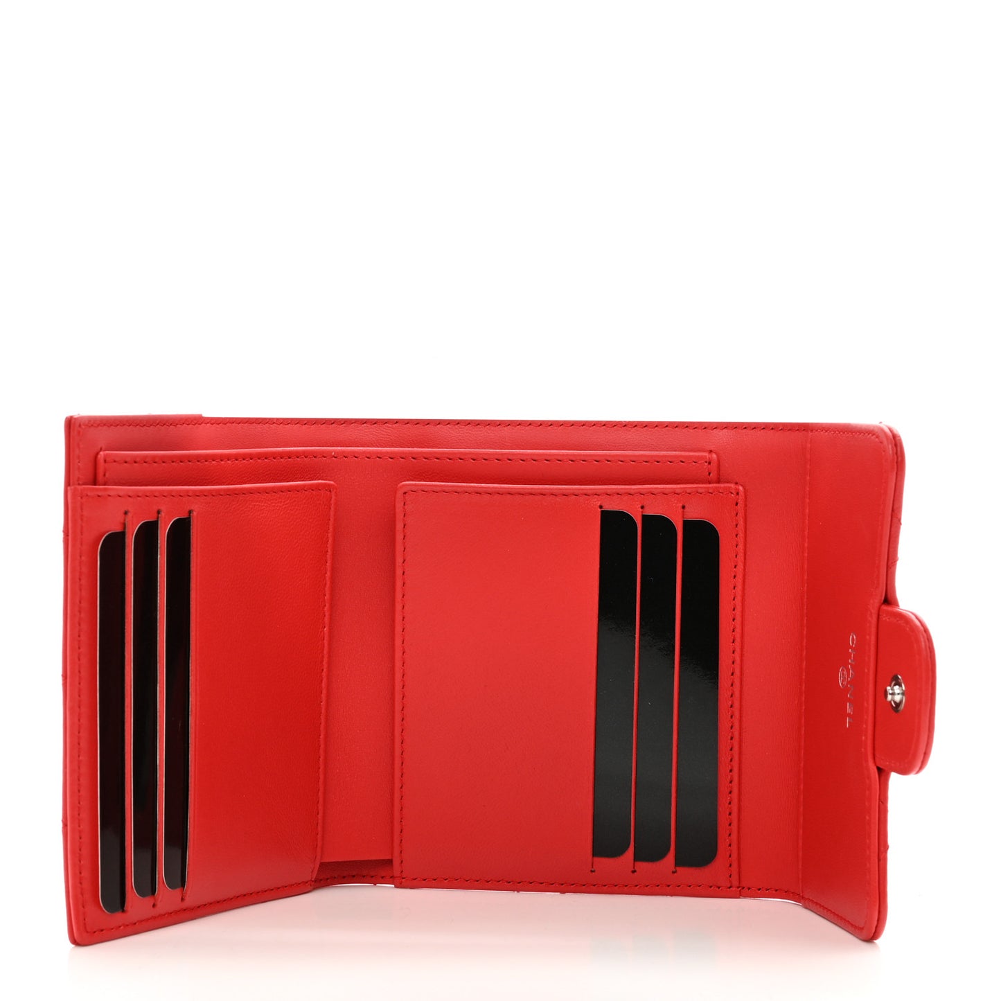 Lambskin Quilted Compact Flap Wallet Red