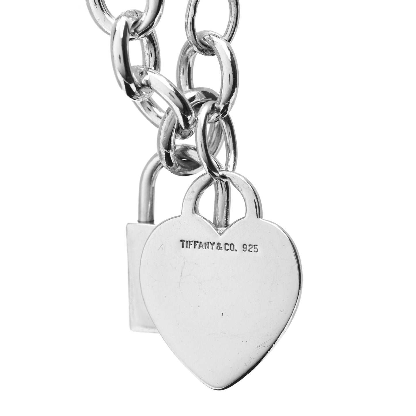 Sterling Silver Heart J Lock Tag Charm Bracelet