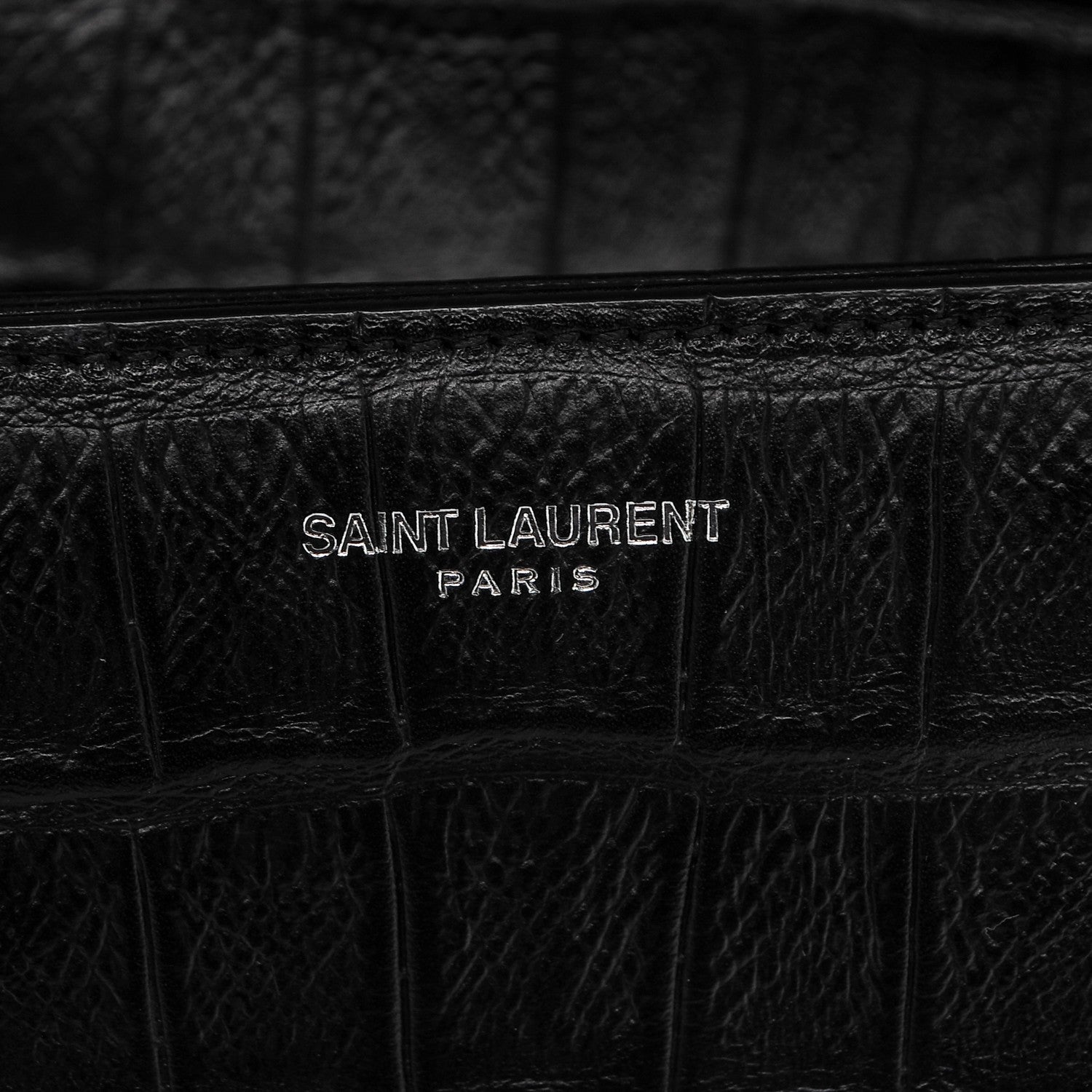 Saint Laurent Calfskin Crocodile Embossed Medium Monogram Universite Bag Black 7 of 7