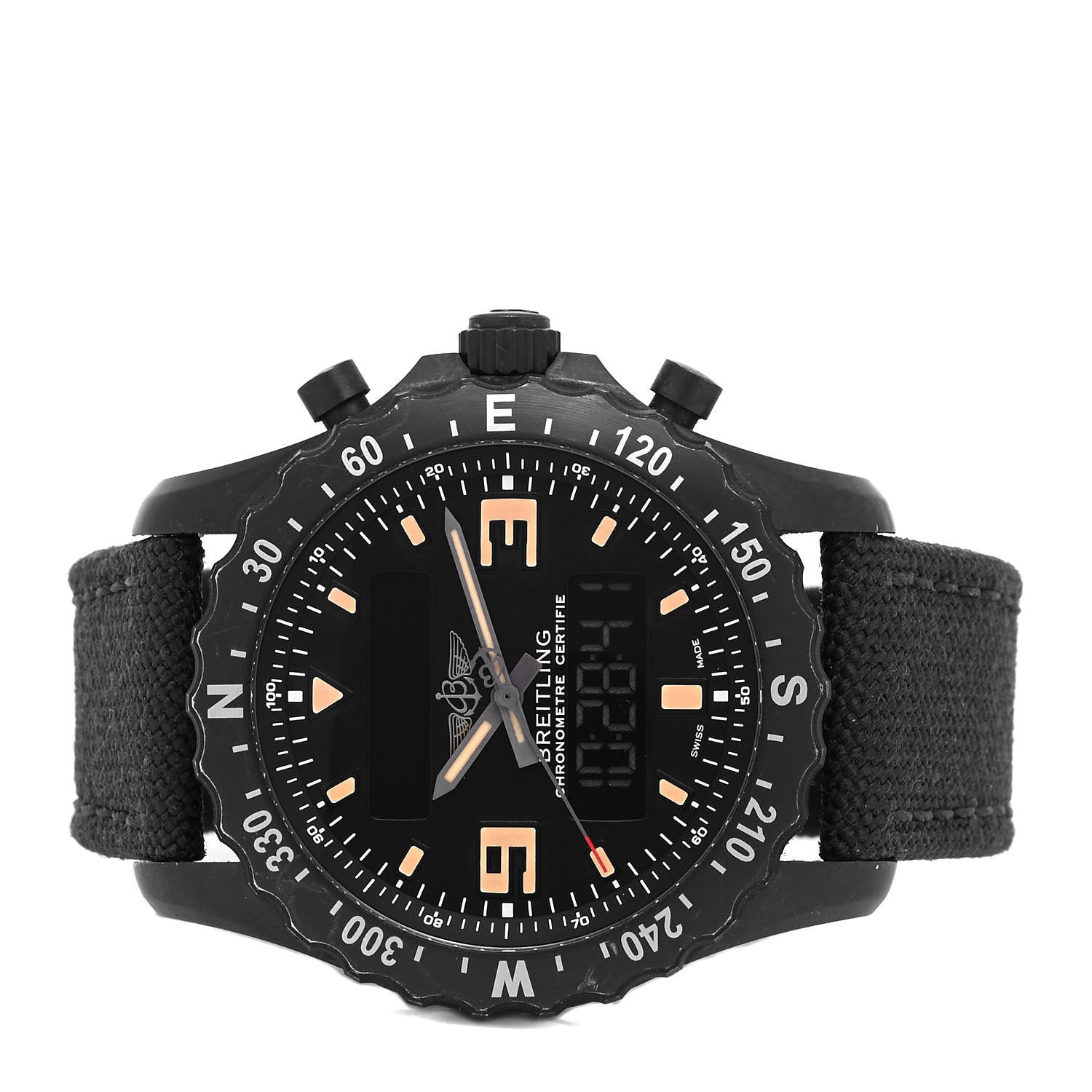 Breitling Black Steel Nylon 48mm Aerospace Military GMT Alarm Quartz Watch Black M78366 2 of 5