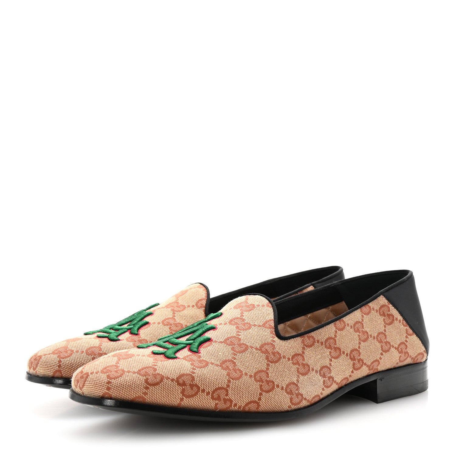 Gucci X MLB GG Monogram LA Dodgers Embroidered Mens Loafers 8 Beige Ruggine Black 4 of 9