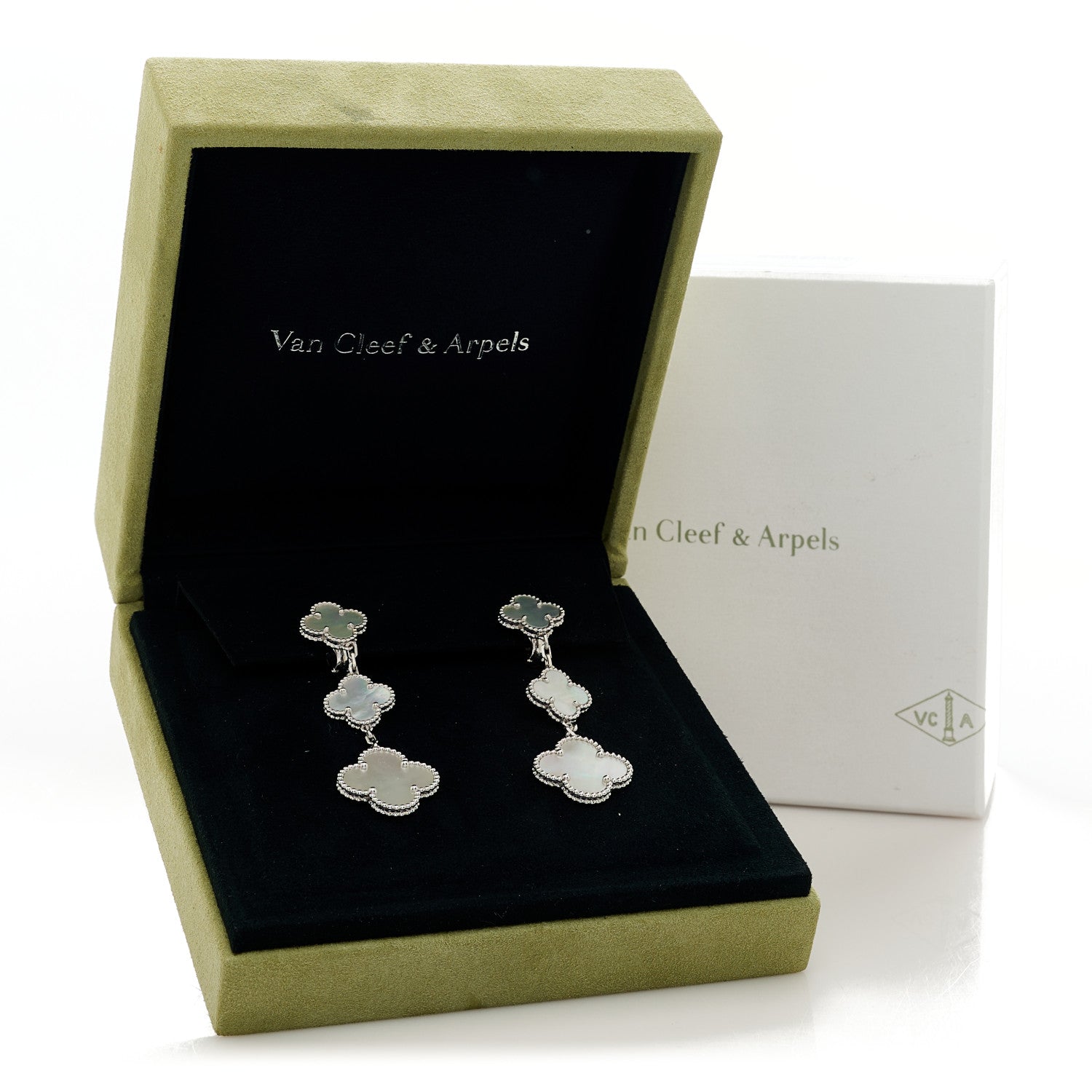 Van Cleef & Arpels 18K White Gold Mother of Pearl 3 Motifs Magic Alhambra Earrings 5 of 5