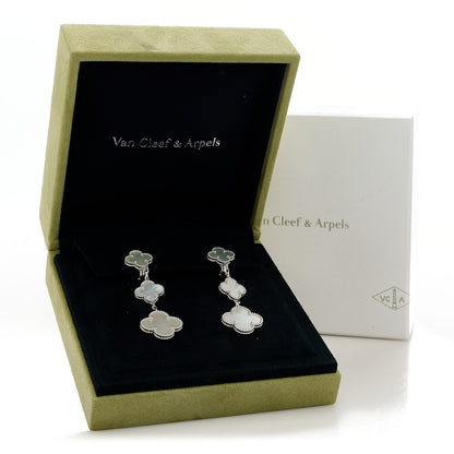 Van Cleef & Arpels 18K White Gold Mother of Pearl 3 Motifs Magic Alhambra Earrings 5 of 5