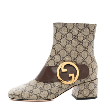 Gucci GG Supreme Monogram Malaga Kid Blondie 55mm Ankle Boots 38.5 Beige Ebony New Acero 1 of 10