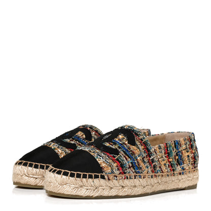 Chanel Tweed Grosgrain CC Espadrilles 36 Multicolor Black 3 of 12
