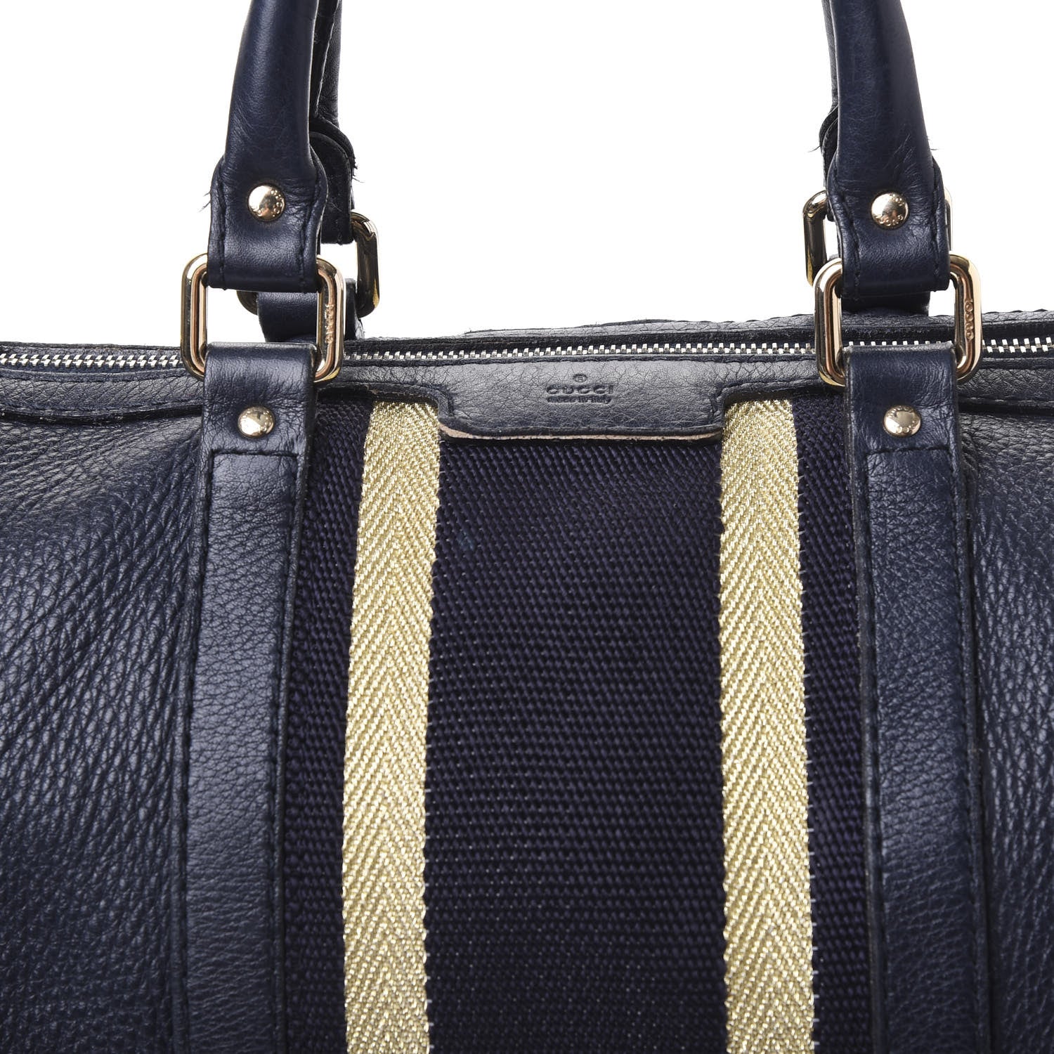 Gucci Calfskin Vintage Web Medium Boston Navy 12 of 16