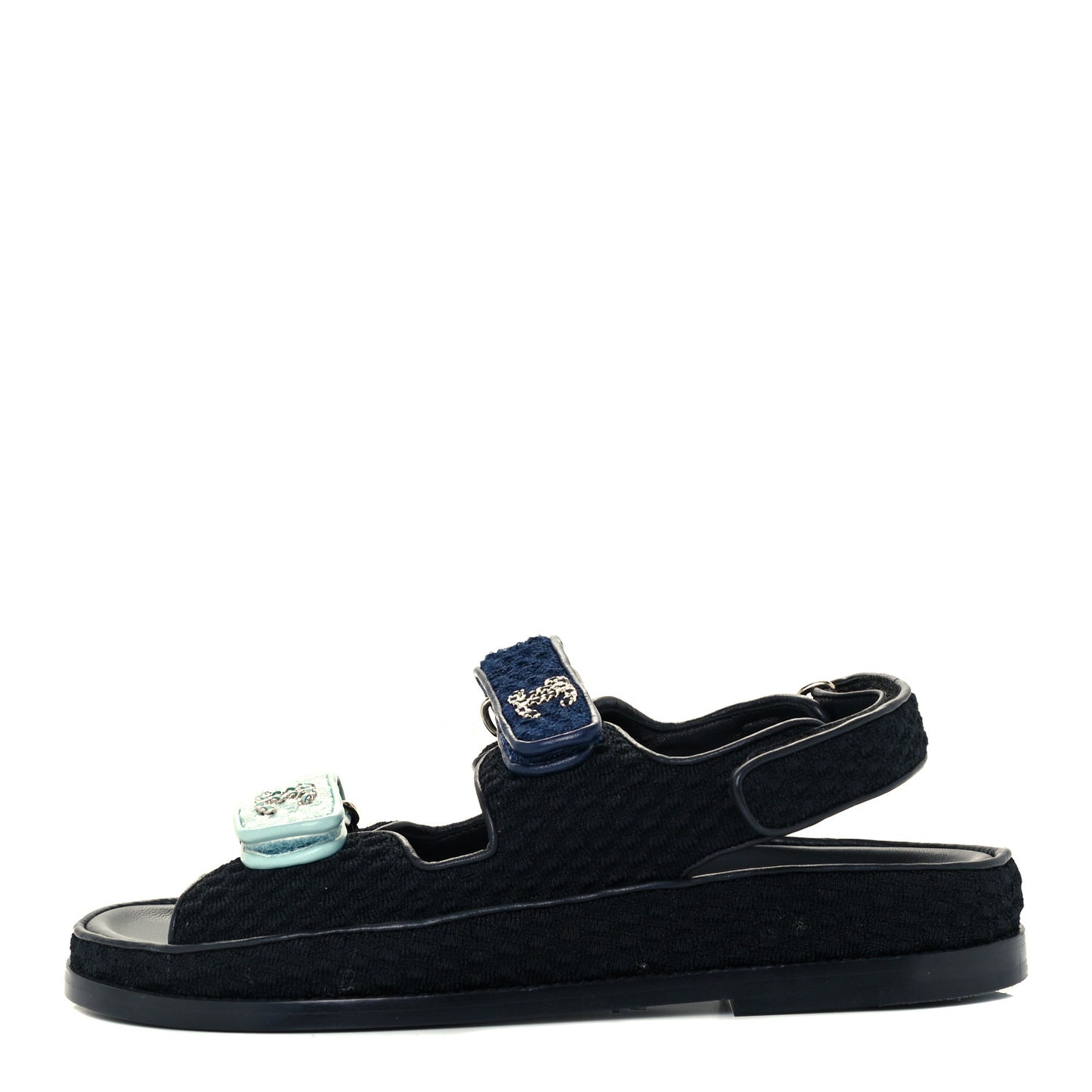 Knit Fabric Velcro Dad Sandals 39 Black Dark Blue Light Blue