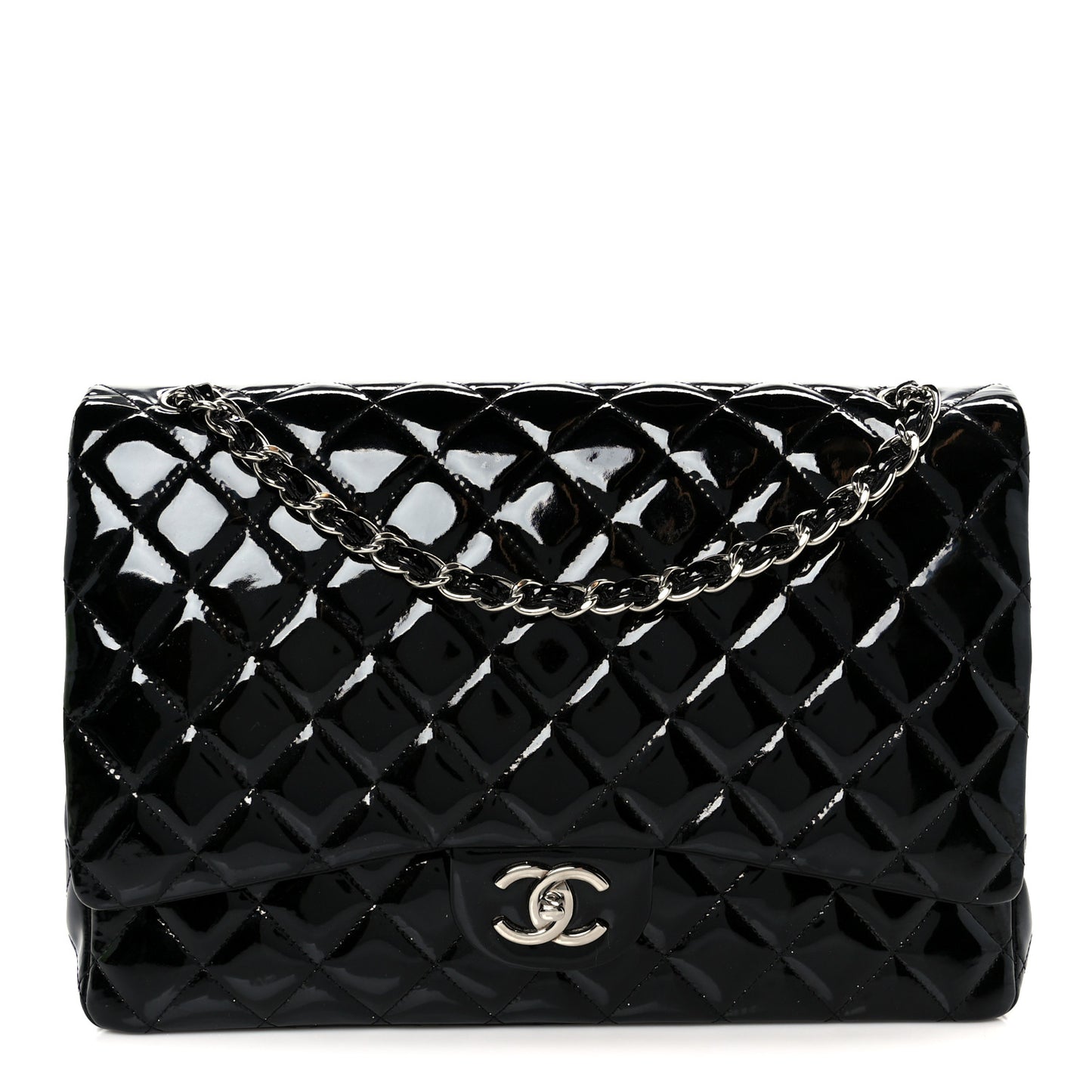 Patent Quilted Maxi Double Flap Black