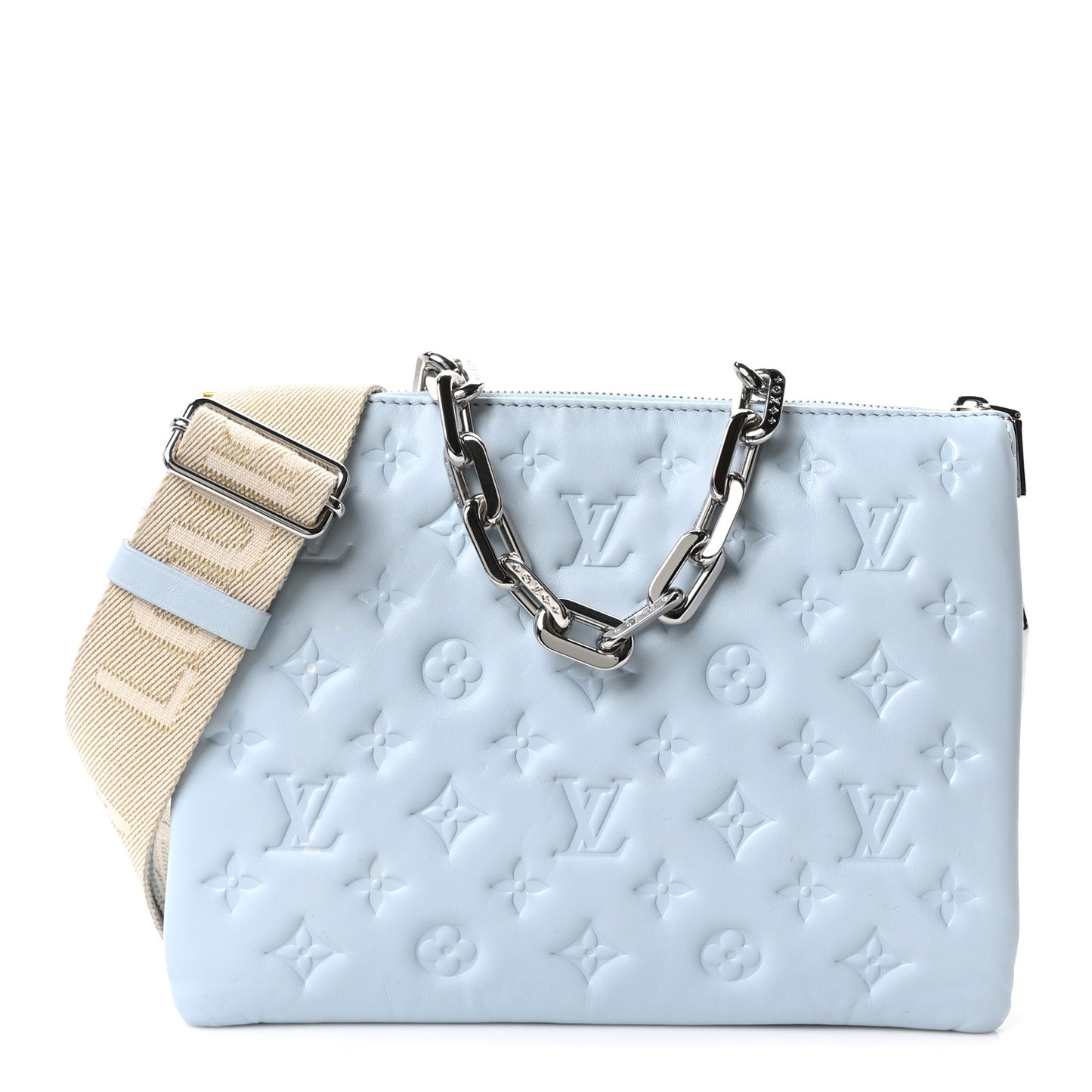 Lambskin Embossed Monogram Coussin PM Ice Blue