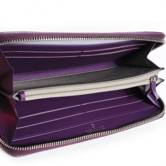 Patent Quilted Brilliant Zip Around Wallet Purple