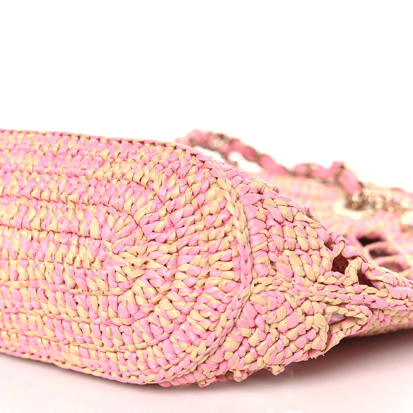 Raffia Effect Braided Small Shopping Bag Beige Pink
