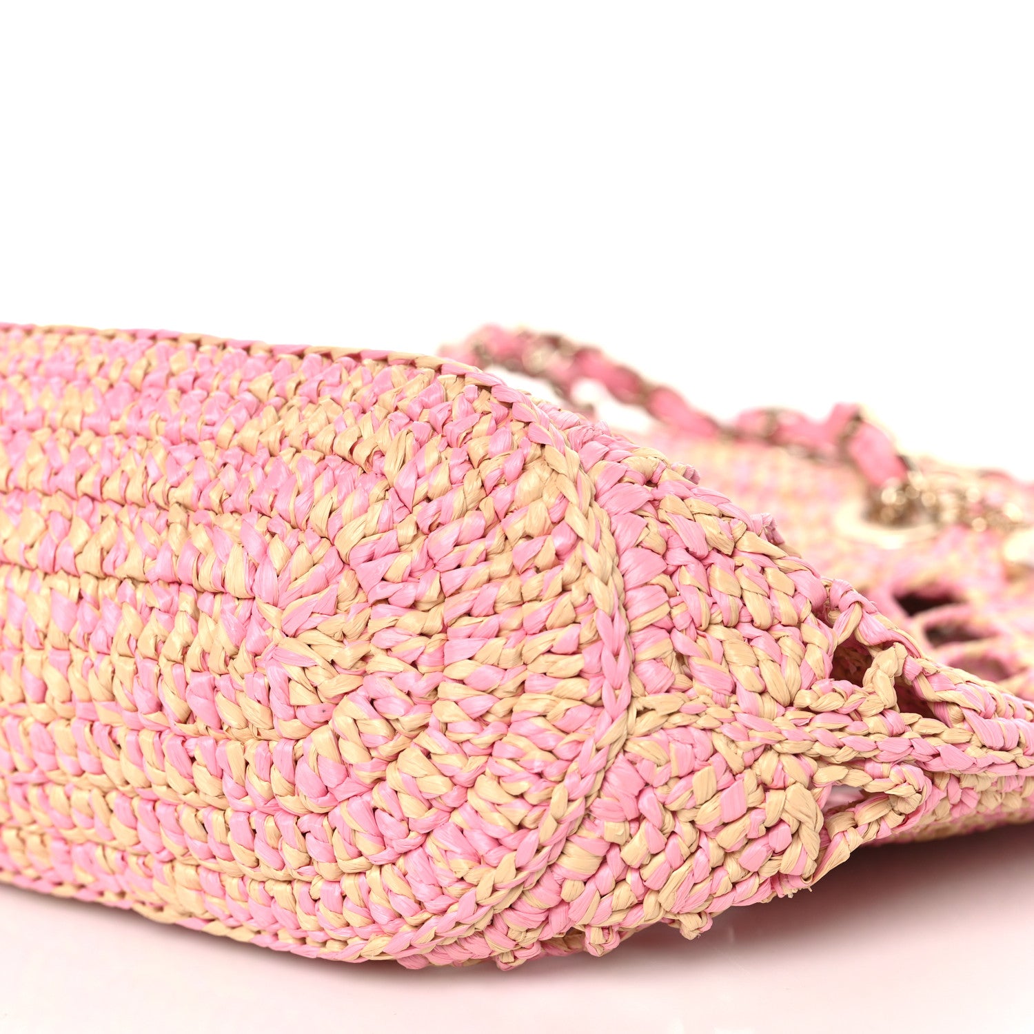 Chanel Raffia Effect Braided Small Shopping Bag Beige Pink 10 of 11